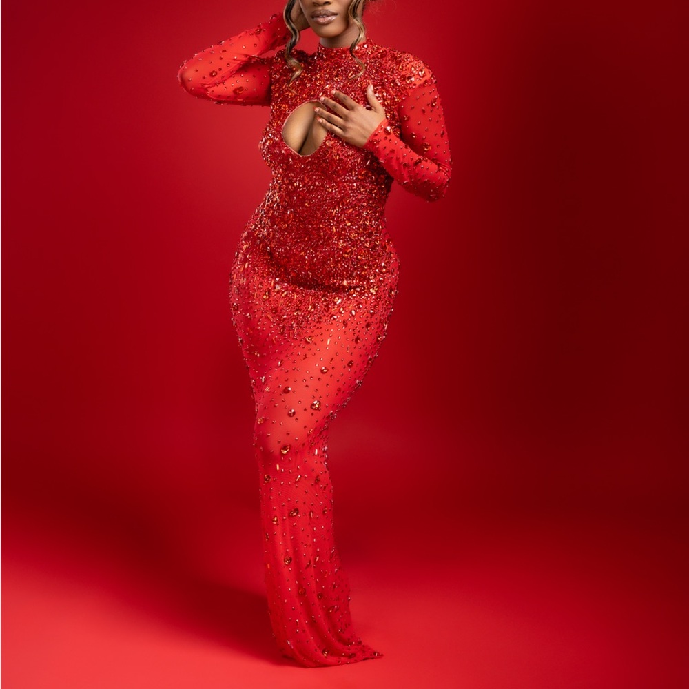 Alglist Red Mesh Princess Cut Dress